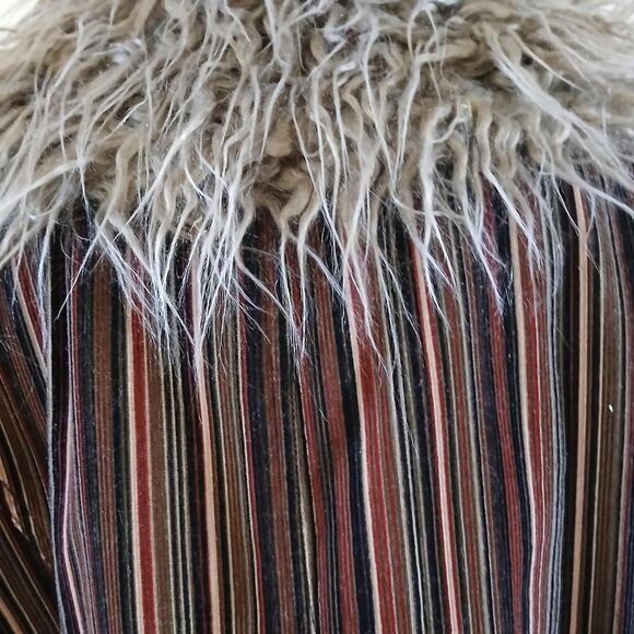 Y2K 90s Vintage Taunt Penny Lane Striped Corduroy Coat Shaggy Faux Fur Trim L - Picture 5 of 8